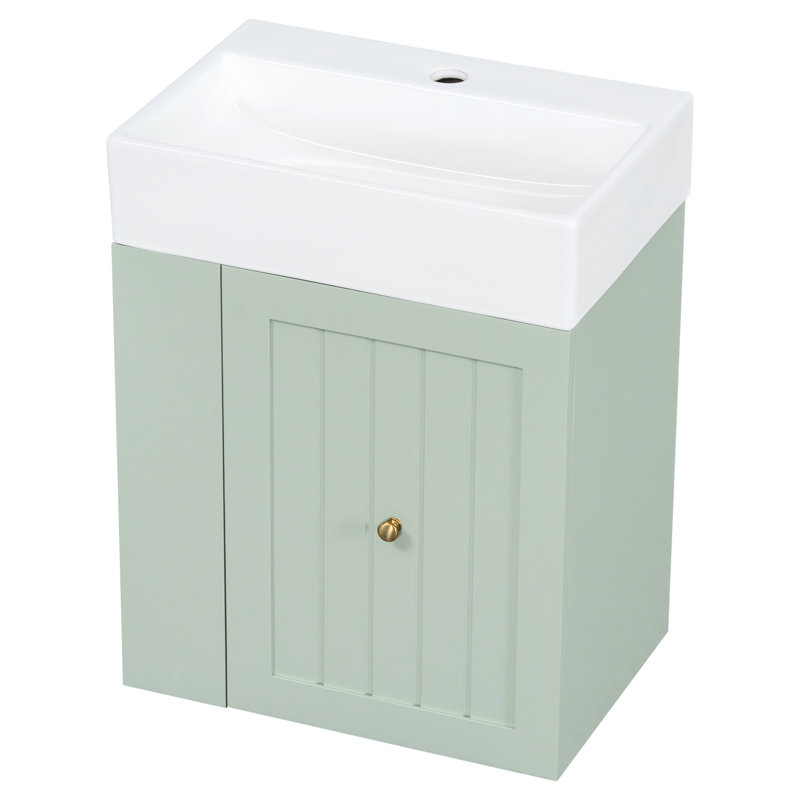 Meuble-lavabo de 20 pouces avec lavabo intégré en céramique, armoire et tiroir pour lavabo d'invités, tablette latérale ouverte