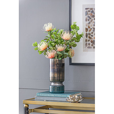 Vase en verre bleu Stellar Smokey avec accents chromés, moderne et élégant pour la décoration intérieure