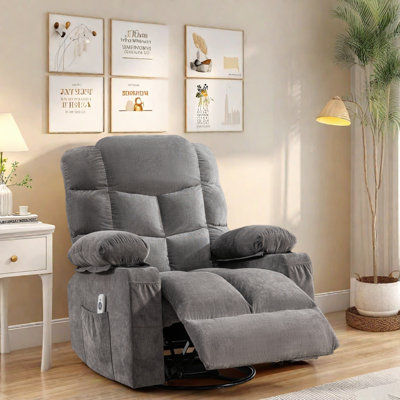 Fauteuil inclinable de massage avec fauteuil oscillant chauffant et vibrant avec port USB, massage à 8 points, intensité réglable, fauteuil rembourré avec poches de rangement, inclinaison manuelle en tissu
