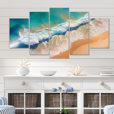 Aérien Viewtropical Turquoise Wave Breaking II - plage, reproduction sur toile - 5 panneaux