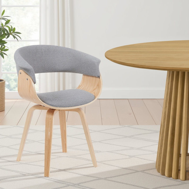 Krystyna Mid-Century Upholstered Dining Chair, Gray, Oak Wood