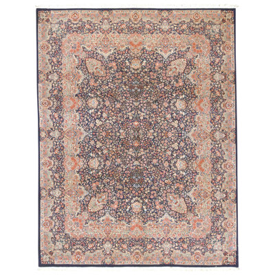 Hand Knotted Wool Oriental Area Rug in Navy