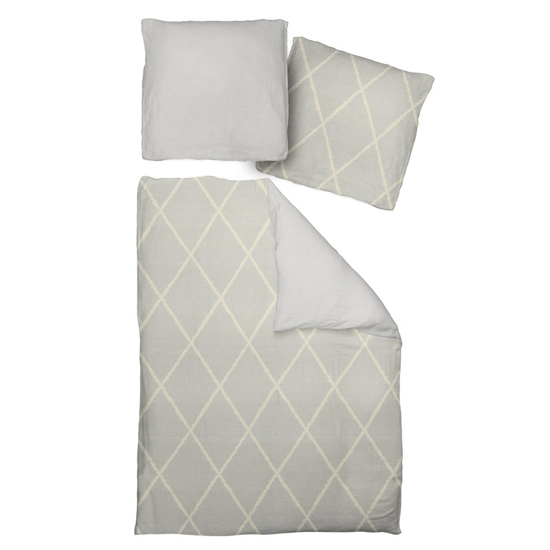Beeman Cotton 56 TC Reversible 2 Piece Duvet Cover Set, 155 x 200cm Duvet Cover + 1 Pillowcase, Light Grey