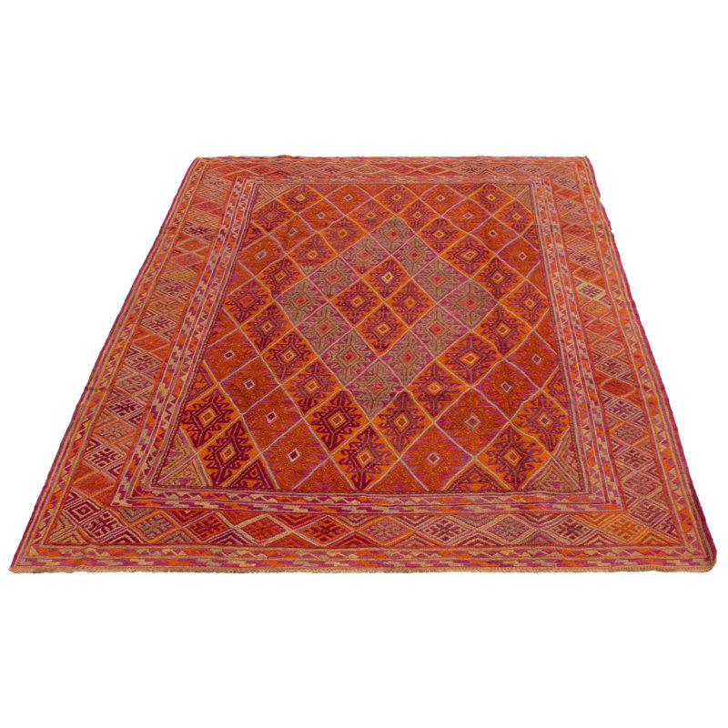 Tapis unique en laine noué à la main orange vieilli 6 pi 6 po x 9 pi 4 po Jezika