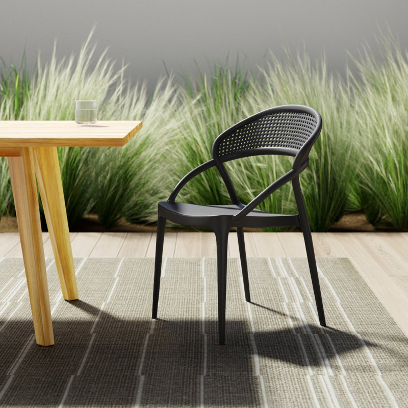 Farrah Stacking Patio Dining Armchair, Black