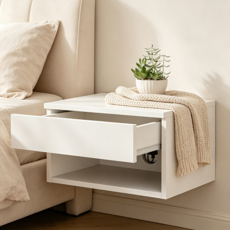 Ensemble de 2 tables de chevet flottantes murales Jackson avec tiroir de rangement et tablette ouverte