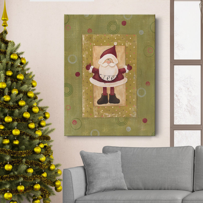 Dot Cheer Santa, toile tendue avec châssis de qualité supérieure - Prêt à accrocher Dot Cheer Santa