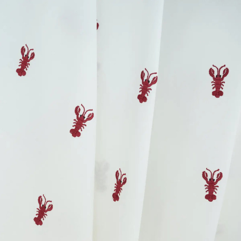 Lobster Embroidery Fabric, White/ Red