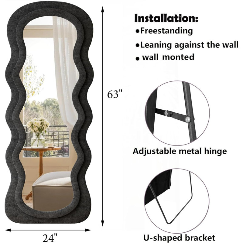 Miroir ondulé irrégulier 63 po x 24 po, grands miroirs muraux, Noir