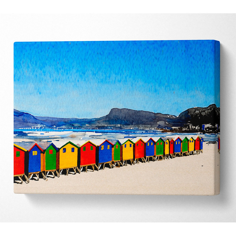 Colourful Beach Hut Line-Up - Wrapped Canvas Print, 35.6cm H x 50.8cm W x 10cm D
