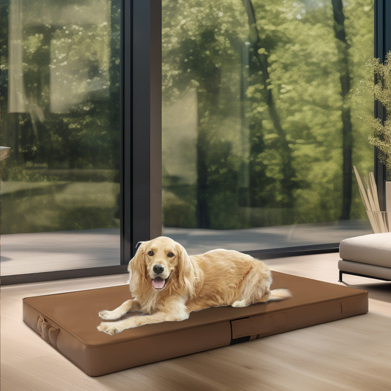 Lit orthopédique pour animaux en cuir Efua, Grand (l 43,5 po x P 31 po x H 4 po), Brun