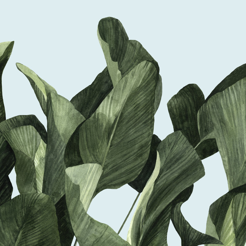 «Celadon Palms II», peinture sur toile, H 36 po x l 36 po, Toile tendue