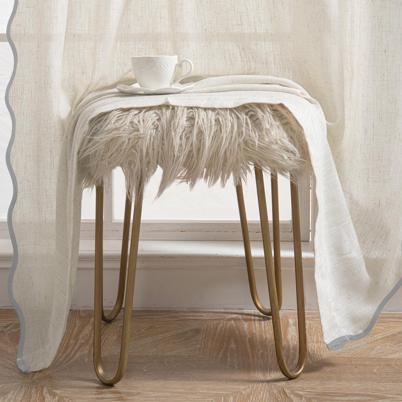 Semi Sheer Scalloped Edge Linen Coastal Beach Window Curtains for Living Room Bedroom 2 Panels Rod Pocket, 52" W x 90" L