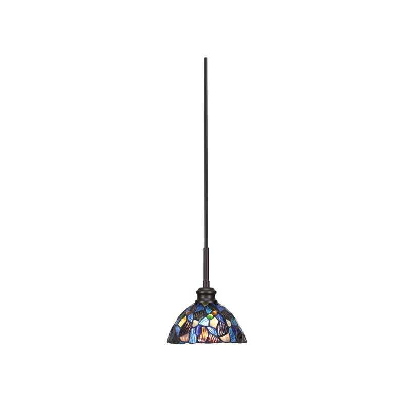 Edge Cord Mini Pendant With 7" Blue Mosaic Art Glass, Brushed Nickel