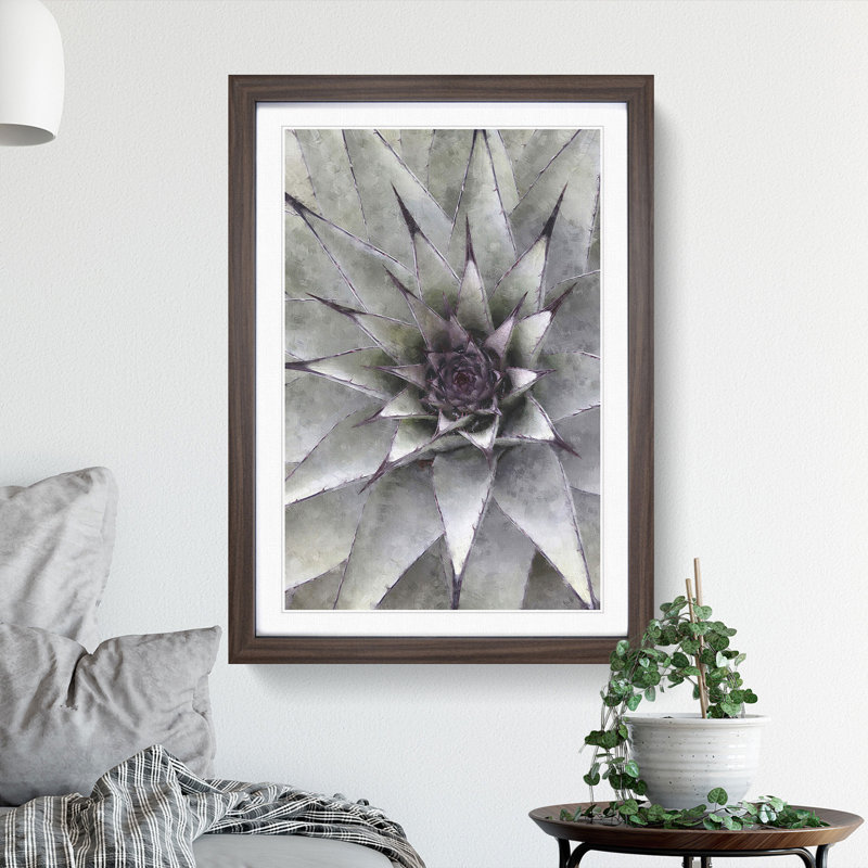 Green and Purple Succulent - Picture Frame Painting Print, 33cm H x 24cm W x 2cm D, Walnut Framed