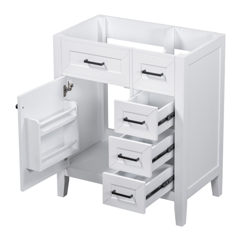 Meuble-lavabo de 30 po sans lavabo, base d'armoire seulement, armoire de salle de bain avec tiroirs, cadre solide et panneau de fibres à densité moyenne, blanc