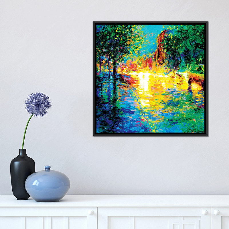 « iris scott-brooklyn », peinture sur toile tendue, H 18 po x l 18 po x P 1,5 po, Toile avec cadre noir, Pas de tapis