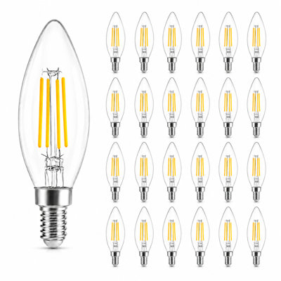 24-Pack 4W E12 Dimmable LED Filament Candle Light Bulbs, 40W Equivalent, 2700K Warm White, Clear Glass, CRI 85+