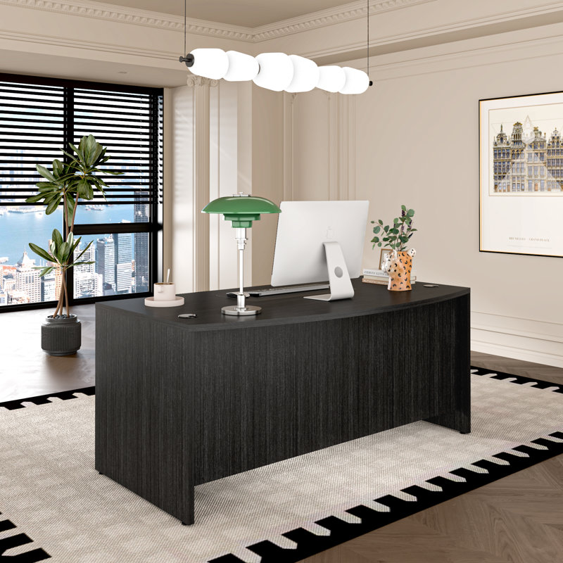 Executive Desk With Two File Cabinets, Gray