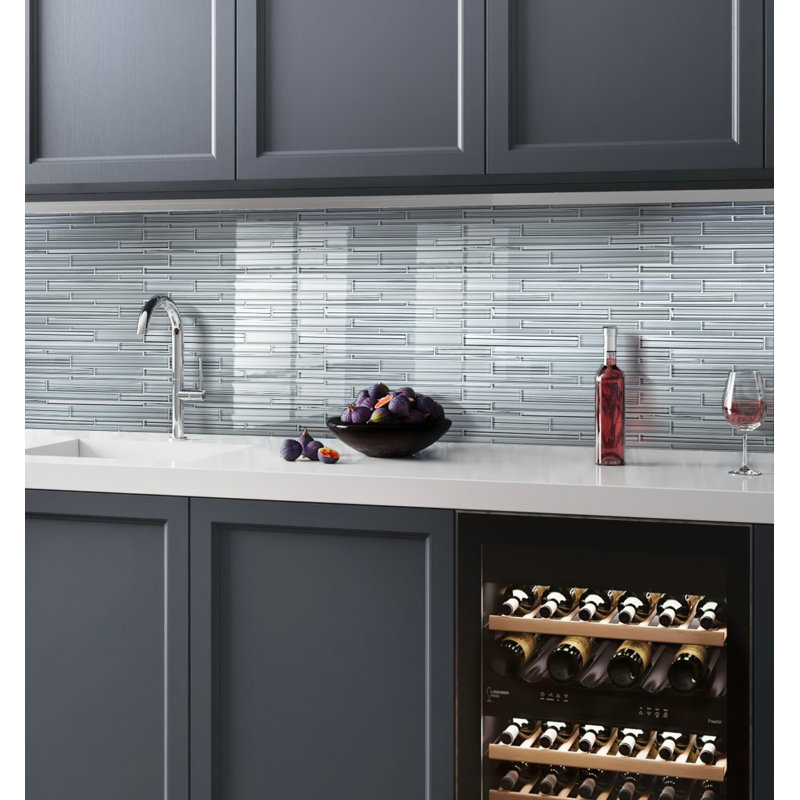 11.8" x 12.2" Glass Mosaic Tile, Blue/Gray