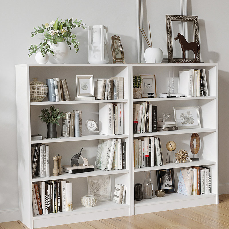 Bibliothèque moderne en bois à 4 tablettes avec tablettes réglables, parfaite pour le rangement dans la chambre à coucher, le bureau et le salon