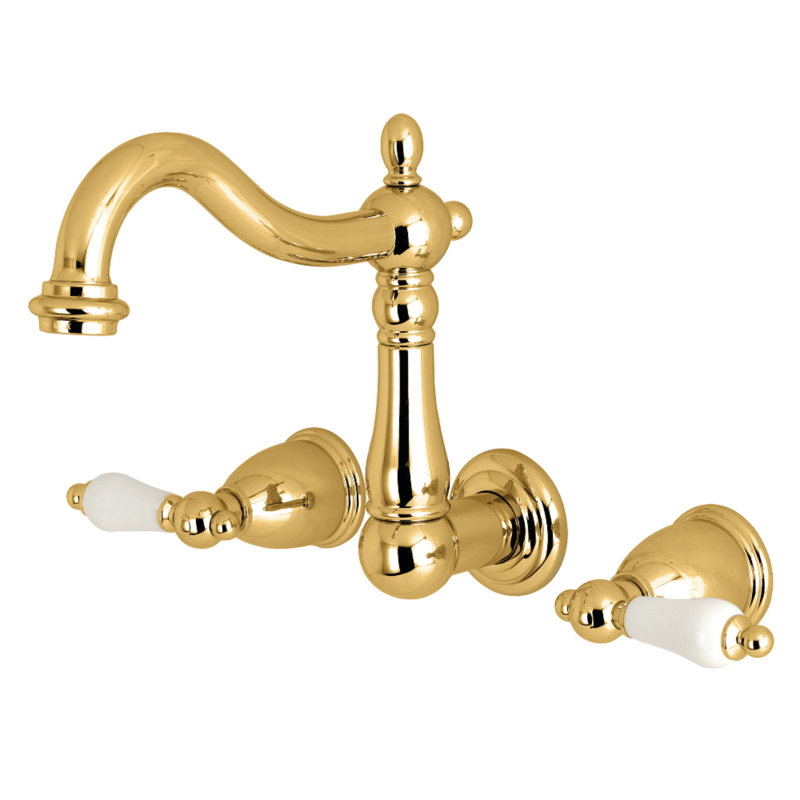 Kingston Brass Heritage Two-Handle 3-Hole Wall Mount Bathroom Faucet, Polished Brass