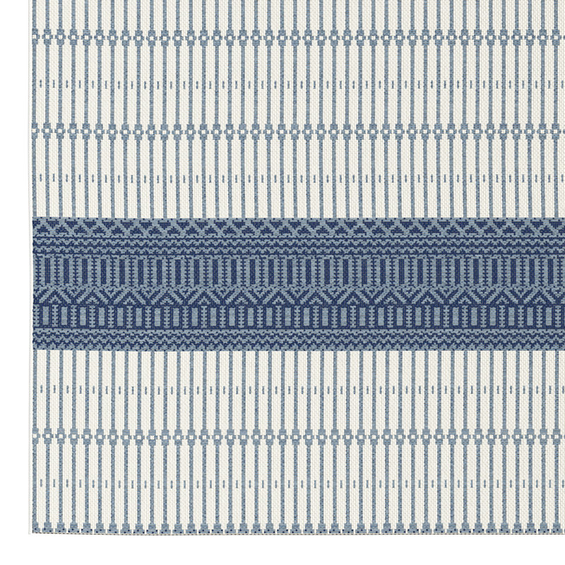 Tapis intérieur / extérieur rayé bleu / beige Danforth, Rectangle 5 pi 3 po x 7 pi
