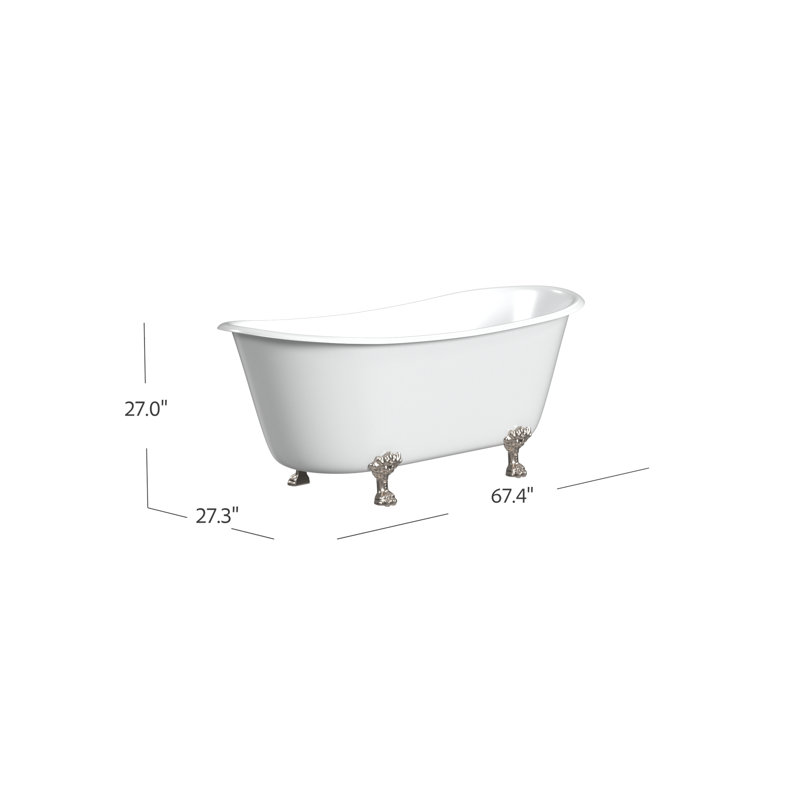 Winchester 68'' L Soaking Bathtub, Polished Nickel, White Interior with White Exterior