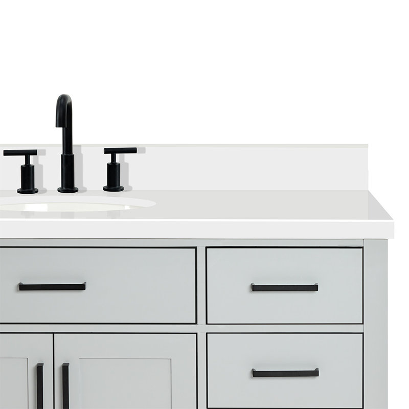Thornaby 54'' Solid Wood Single Bathroom Vanity with 1.5'' White Quartz Top Sink, Gray / Matte Black, Oval