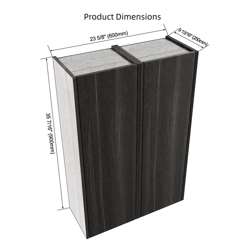 24" Wall Mounted Double-Door Bathroom Cabinet, Black, 35.44" H x 23.62" W x 9.81" D