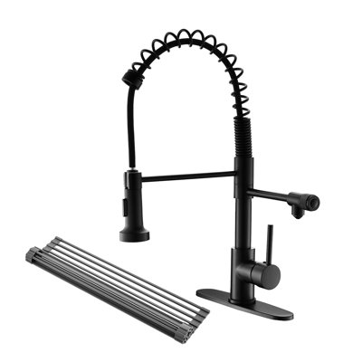 Matte Black Pull Down Water Filter Kitchen Sink Faucet With Roll Up Dish Drying Rack, 3 Way Drinking Faucet, Single Handle Dual Function Spray Head, Contemporary Style Made Of Solid Brass 44 Head And