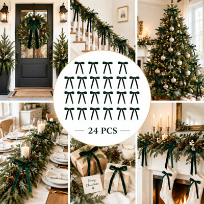 Lot de 24 nœuds en velours pour sapin de Noël, 12,7 x 17,8 cm, avec attaches, pour décorer sapin, couronne, guirlande, porte et décoration intérieure.
