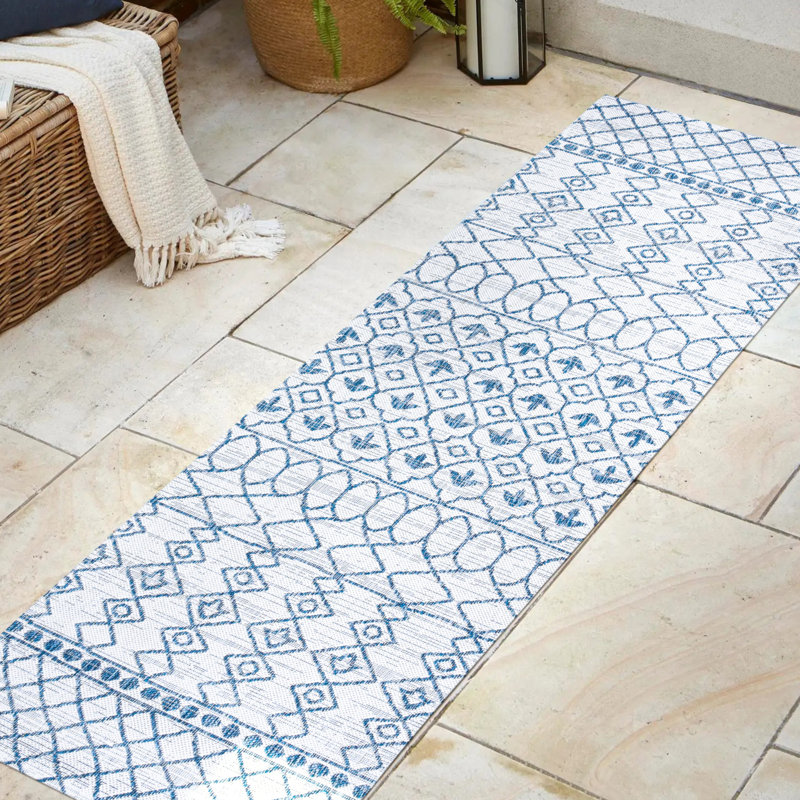 Tapis ivoire / bleu Raif Tribal Bohemian, Tapis de couloir 2 pi 2 po x 8 pi