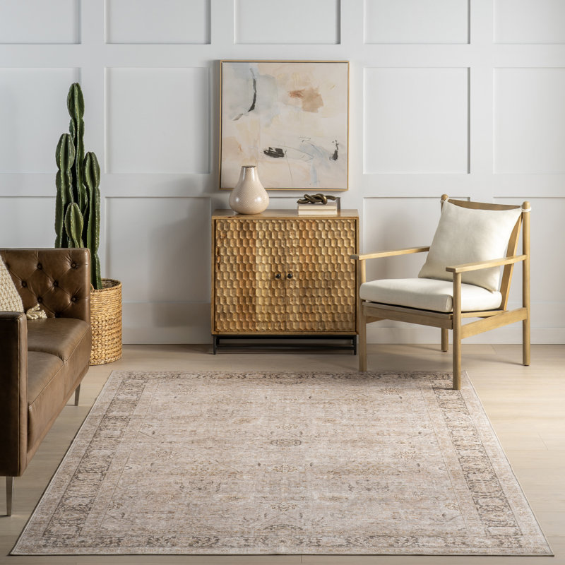 Bayberry Sand Vintage Machine Washable Polyester Area Rug