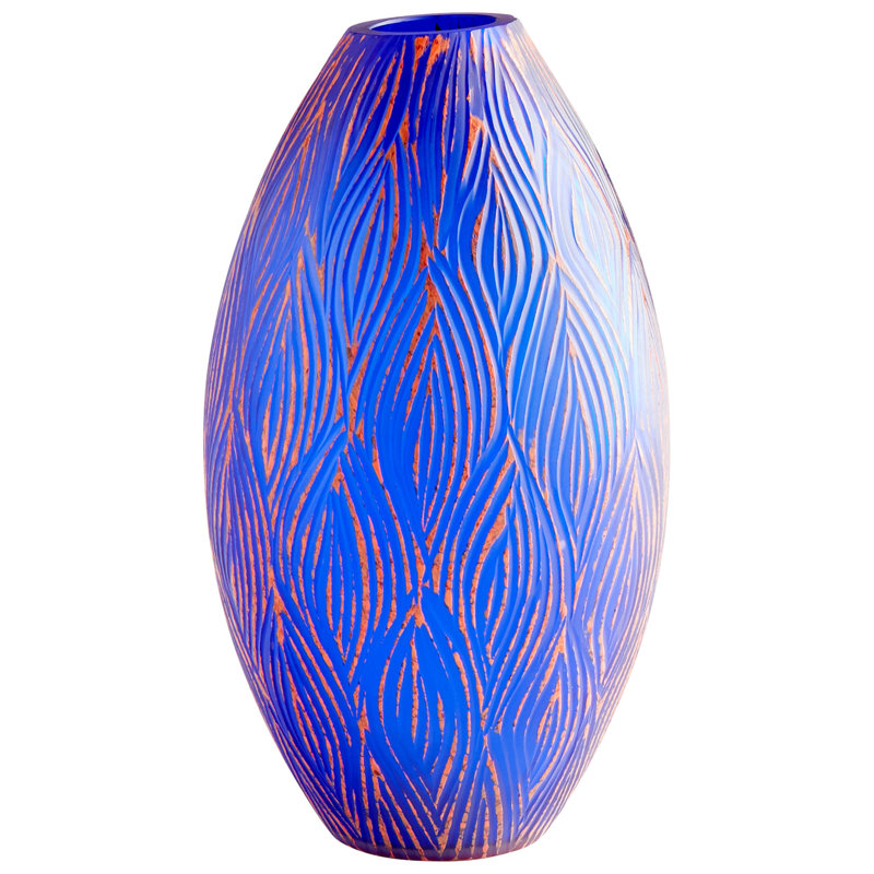Fused Groove Glass Table Vase, 9.5" H x 6.5" W x 6.5" D