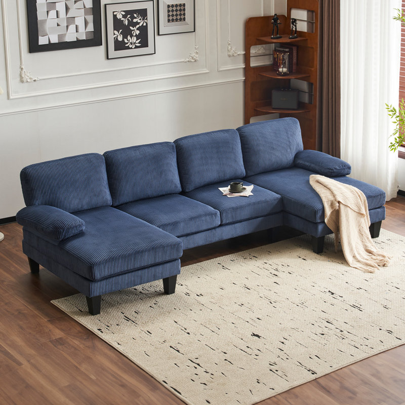 George Oliver 111‘W U-Shaped Sectional, Blue Corduroy