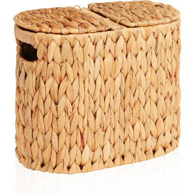 Panier de papier hygiénique en osier avec couvercle et poignées, porte-papier hygiénique tissé à la main avec 4 rouleaux, panier de papier hygiénique en jacinthe d'eau naturelle pour salle de bain
