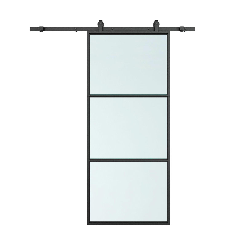 Porte de grange en verre avec quincaillerie d'installation, Givré, H 84 po x l 36 po