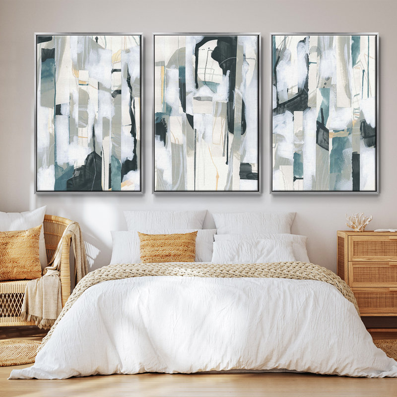 Ensemble de 3 pièces encadrées sur toile Sea Cavern Strata I, Argent, H 36 po x l 72 po