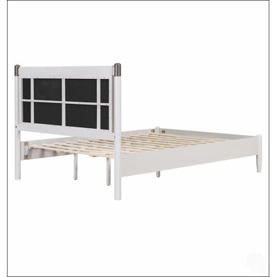 Lit Queen en bois massif avec support robuste de 227 kg (500 lb), tête de lit rembourrée et poignées en métal, sommier non requis