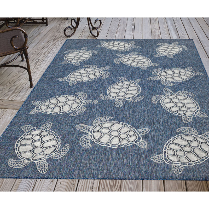 Tapis intérieur / extérieur bleu marine Saldanha, Rectangle 7 pi 10 po x 9 pi 10 po