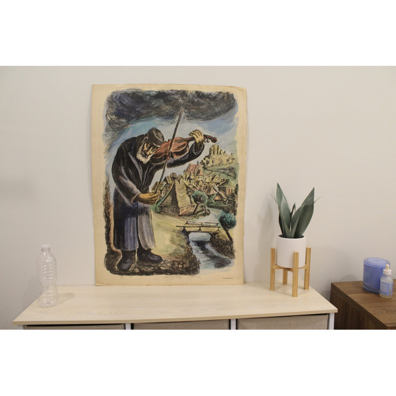 «Nifao Chaim Goldberg The Violinist», impression de beaux paysages urbains, impression de Judaica - 20 x 28, Bleu / vert