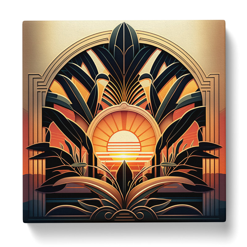 Art Deco Sunset Neo-Traditional - Wrapped Canvas - Framed Print, 50cm H x 50cm W x 3cm D