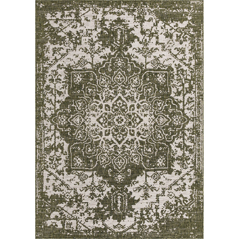 Outdoor Destiny Area Rug Moss Color, Rectangle 7' x 10'