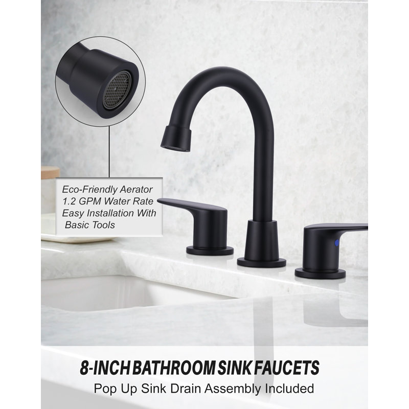 Matte Black Double Handle Widespread Bathroom Faucet