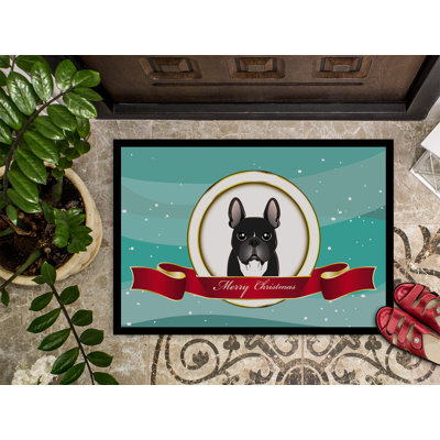 Tapis de porte d’extérieur anti-dérapant french bouledogue merry christmas