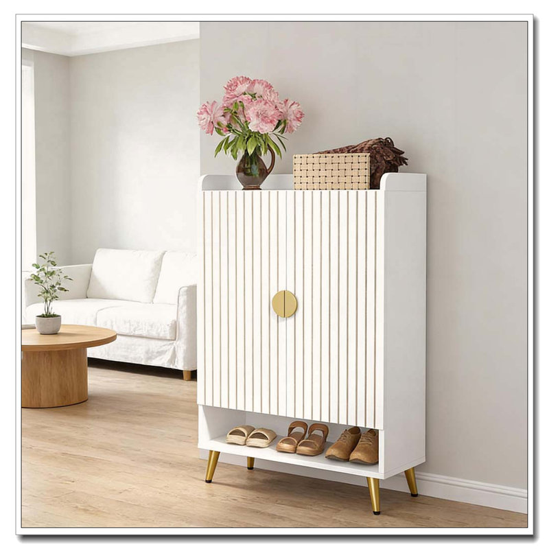 Modern Shoe Storage Cabinet, Gold,White