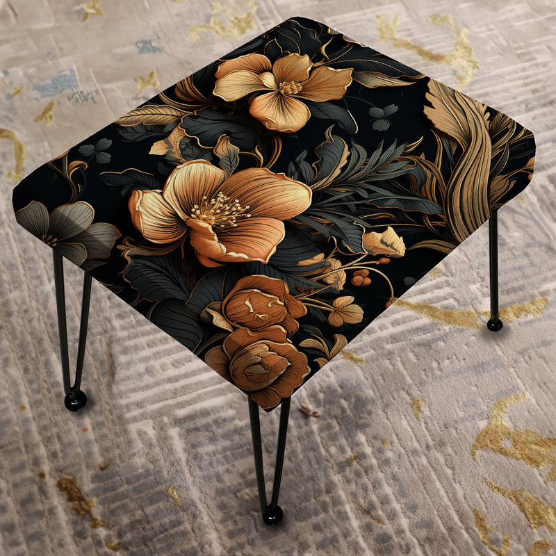 Vintage Noir Moody Patterns - Floral Rectangle Ottoman