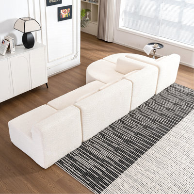 144" Upholstered Sofa Free-Combined Sofa Couch With Two Chaise Lounge And Five Back Pillows For Living Room