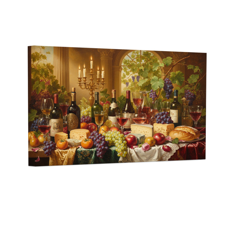Scène de nature morte avec vin et fruits, H 12 po x l 18 po